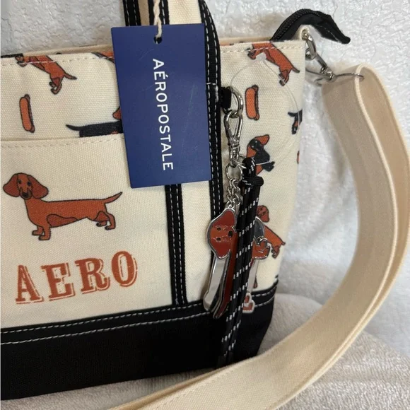 Aeropostale Cream and Black Dachshund Print Tote - Picture 4 of 10